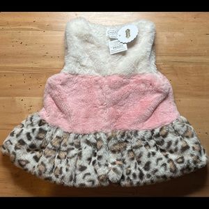 MUD PIE BABY GIRL LAYERED LEOPARD FUR VEST SMALL 12-18 MO NWT ORG $38